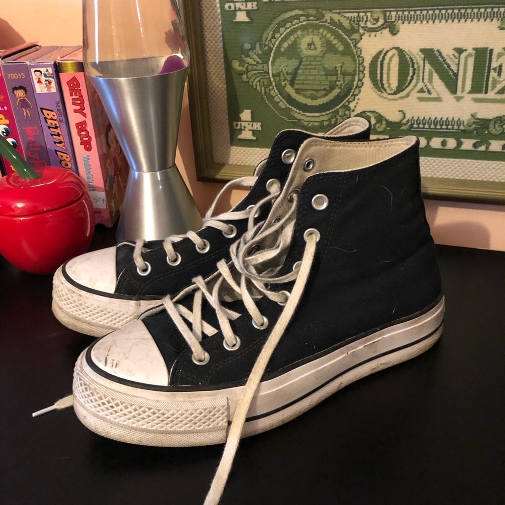 Converse Black and White High-Top platform Sneakers